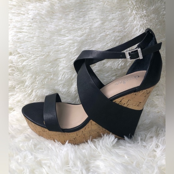 Shoes - Black and Tan Wedge Sandals size 9 NWOT